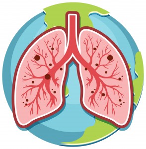 Human lungs on earth globe
